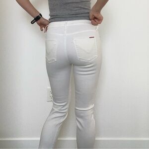 Hudson, stretchy distressed skinny jeans in white, Size 27